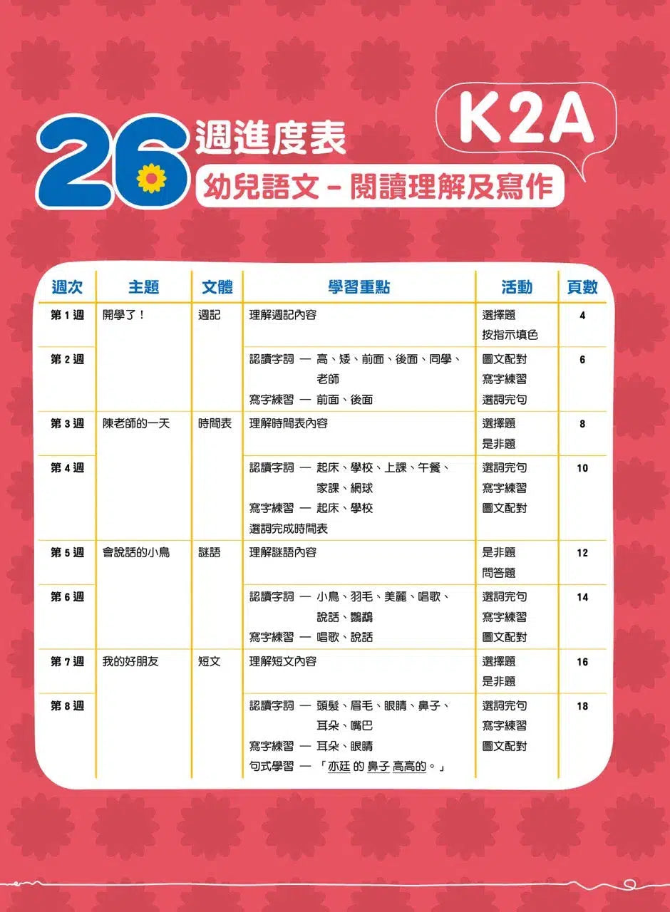 26週學前教育系列 - 幼兒語文 - 閱讀理解及寫作-補充練習: 中國語文 Chinese-買書書 BuyBookBook