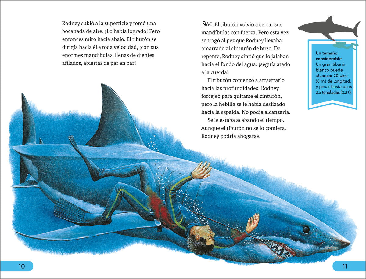 DK Super Readers Level 4 Spanish Translation Shark Attach - Ataques de tiburones interior 1 (ISBN 9780593966662)