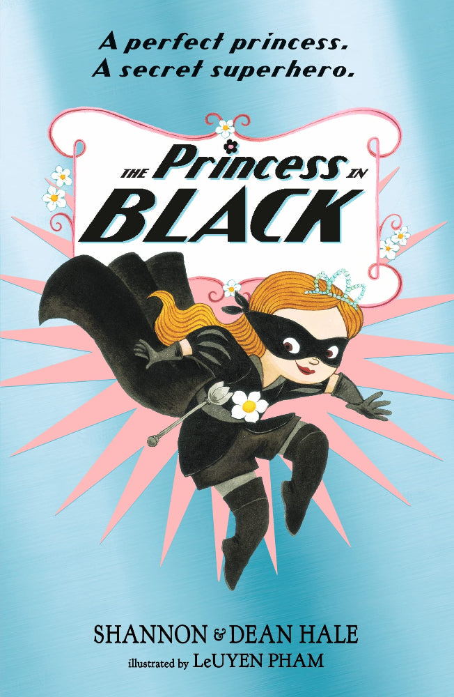 Book cover of 'The Princess in Black' with a character in a black mask and outfit against a light blue background.
