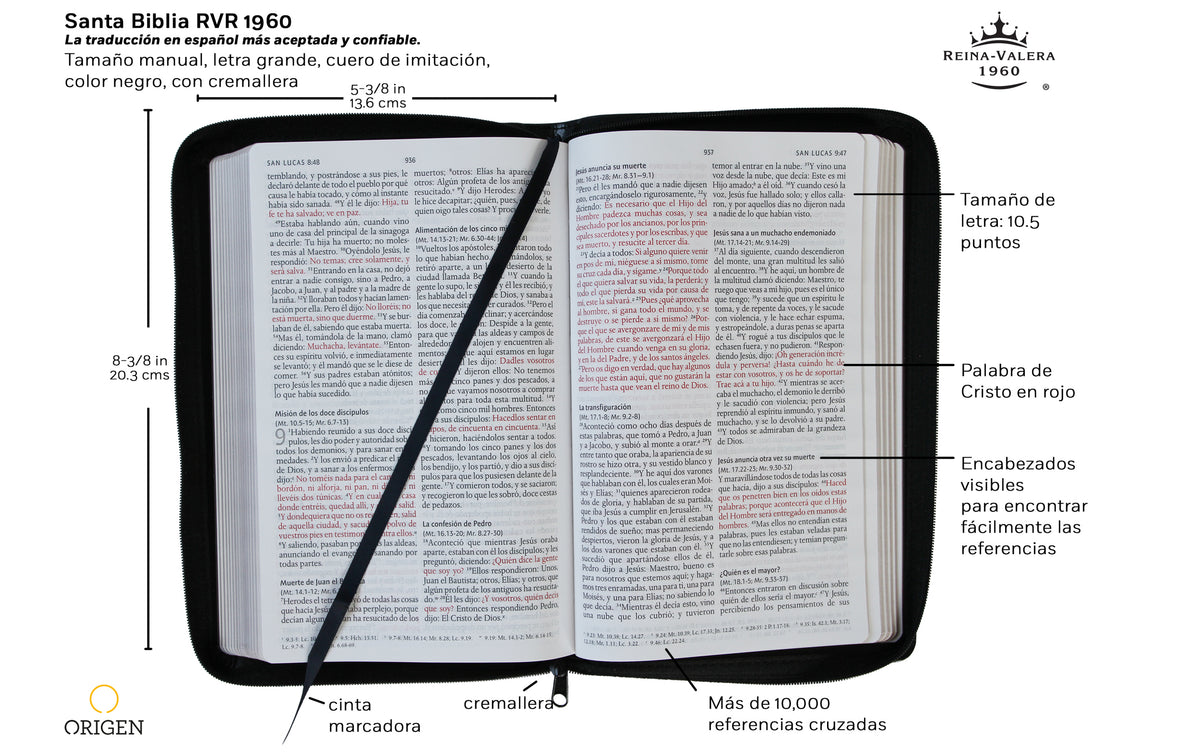 Biblia Reina Valera 1960 letra grande. Símil piel negra, cremallera, tamaño manual / Holy Bible RVR 1960. Handy Size, Large Print, Leathersoft, Zipp interior 3 (ISBN 9781644731000)