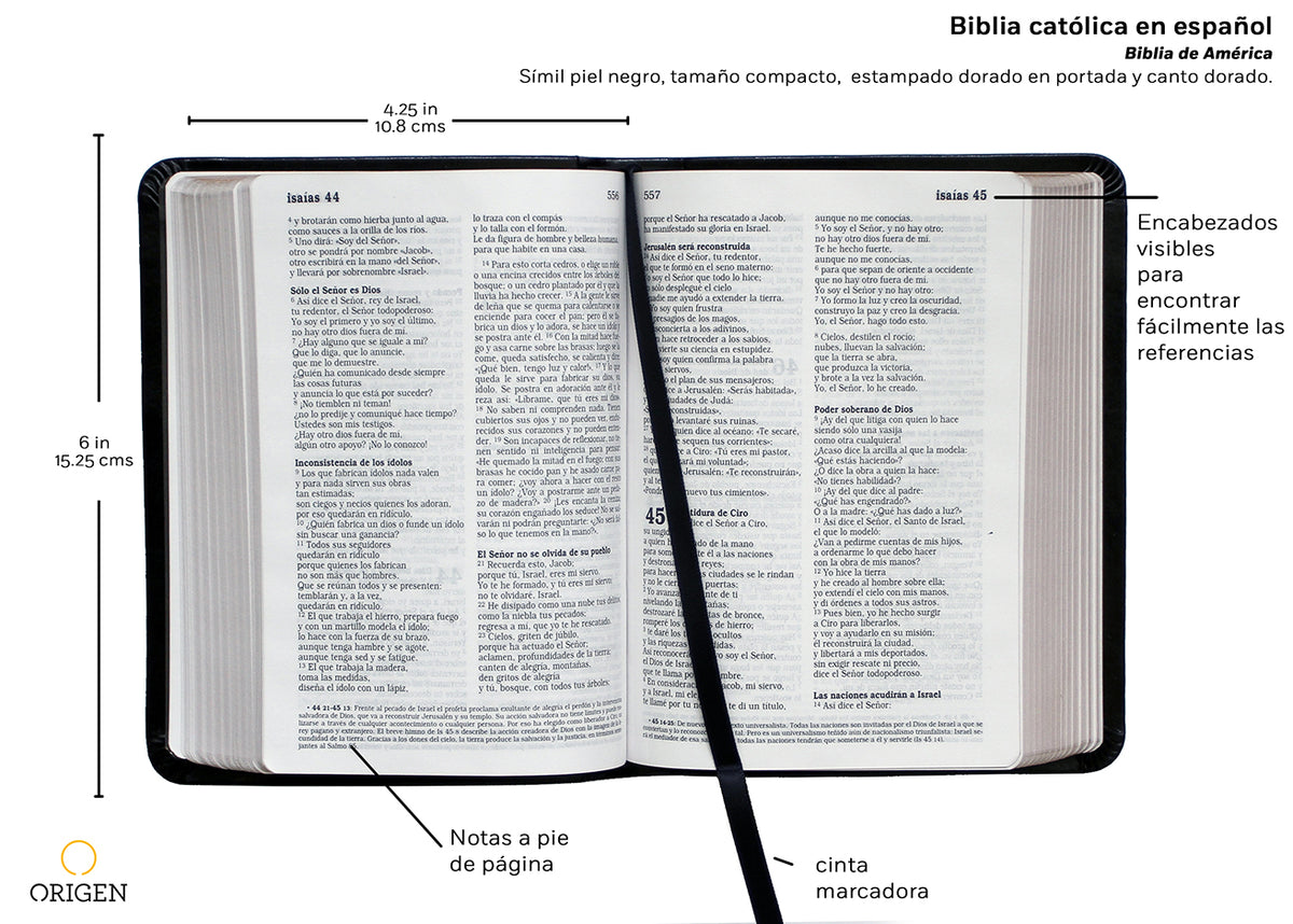 Biblia Católica en español. Símil piel negro, tamaño pequeño / Catholic Bible. Spanish-Language, Leathersoft, Black, Compact interior 1 (ISBN 9781644731628)
