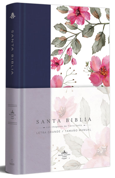 Biblia RVR 1960 letra grande. Tapa dura tela azul púrpura con flores tamaño manual / Bible RVR 1960 Handy Size Hardcover Cloth with Purple Blue Flowers cover (ISBN 9781644734599)