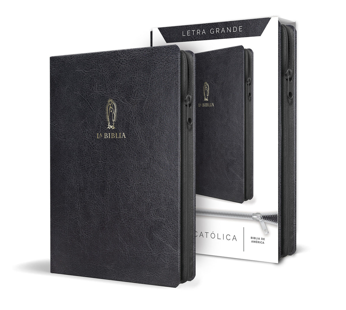La Biblia Católica letra y tamaño grande. Símil piel negra, cremallera / Catholic Bible in spanish Black Leathersoft with Zipper cover (ISBN 9781644734612)