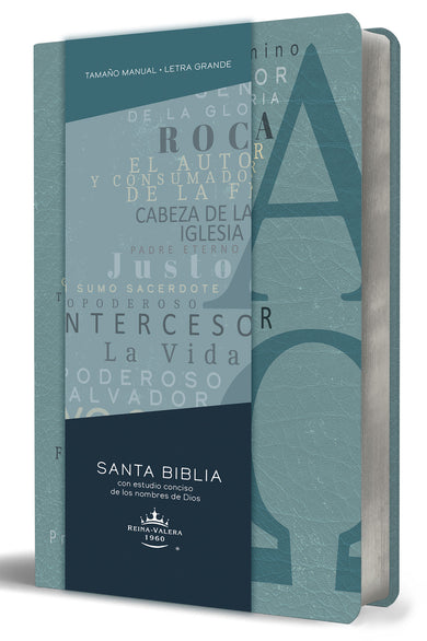 Biblia RVR 1960 letra grande tamaño manual, simil piel azul Alpha Omega con nombres de Dios / Spanish Bible RVR 1960 Handy Size Large Print Leathersoft cover (ISBN 9781644735619)
