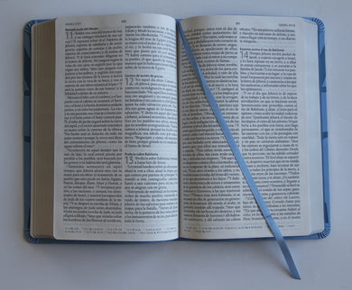 Biblia RVR 1960 letra grande tamaño manual, símil piel azul celeste con nombres de Dios / Spanish Bible RVR 1960 Handy Size Large Print Leathersoft Soft Blue interior 1 (ISBN 9781644735626)