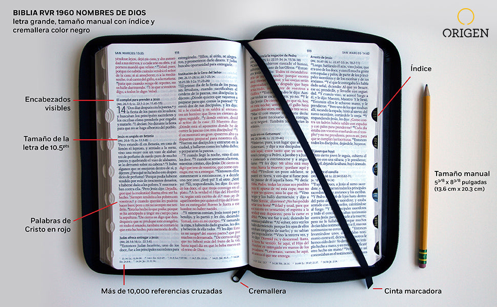 Biblia RVR 1960 Nombres de Dios letra grande tamaño manual con índice y cremallera color negro / Spanish Bible RVR60 Handy Size Black Names of God Index Zippe interior 1 (ISBN 9781644736708)