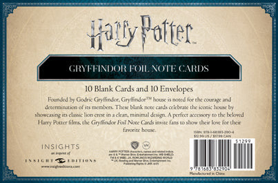 Harry Potter: Gryffindor Foil Note Cards (Set of 10) inside page 2