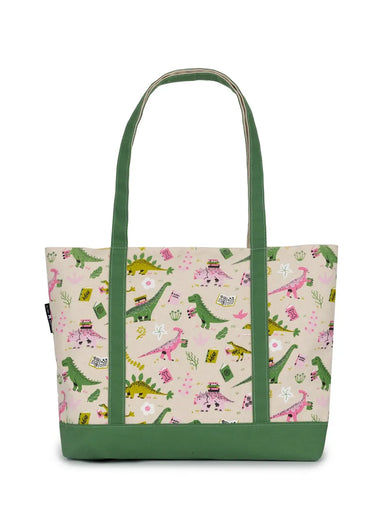 Prehistoric Dinosaur Reads Large Zippered Tote US - Tote bag
