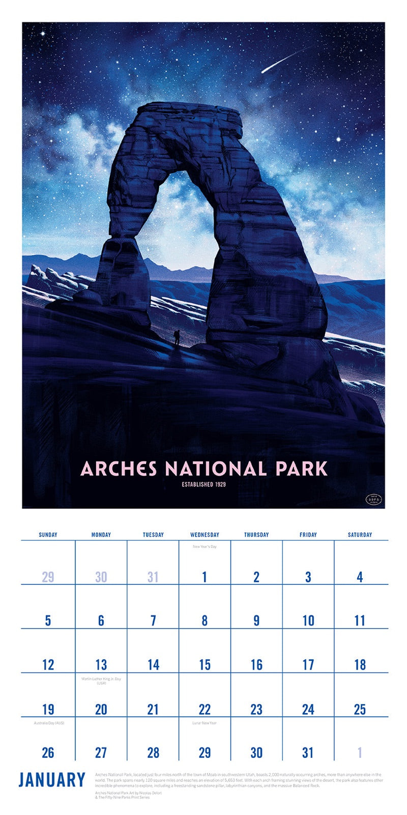 2025 The Art of the National Parks Wall Calendar inside page 1