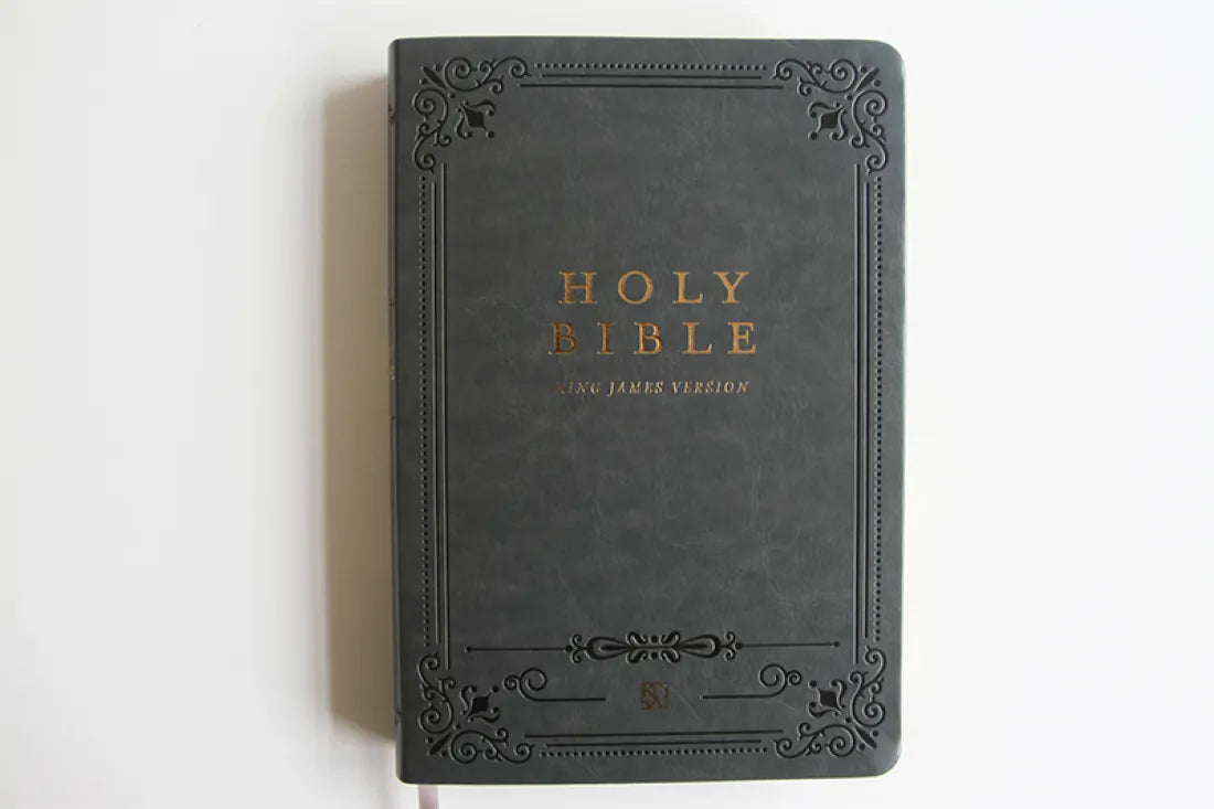 KJV Holy Bible, Giant Print Thinline Large format, Gray Premium Imitation Leather with Ribbon Marker, Red Letter, and Thumb Index US - Paperback / softback