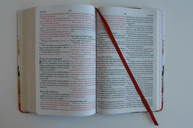 KJV Holy Bible, Large Print Medium Format, Pink Cloth Hardcover with Floral Design, Ribbon Marker, Red Letter US - Hardback