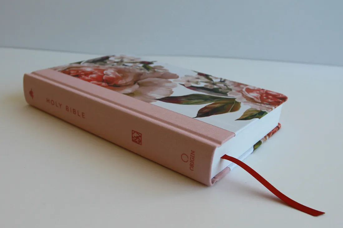 KJV Holy Bible, Large Print Medium Format, Pink Cloth Hardcover with Floral Design, Ribbon Marker, Red Letter US - Hardback