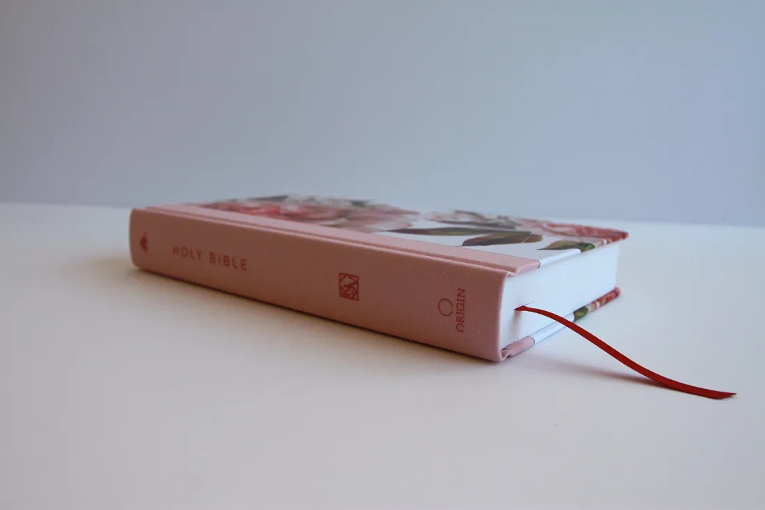 KJV Holy Bible, Large Print Medium Format, Pink Cloth Hardcover with Floral Design, Ribbon Marker, Red Letter US - Hardback