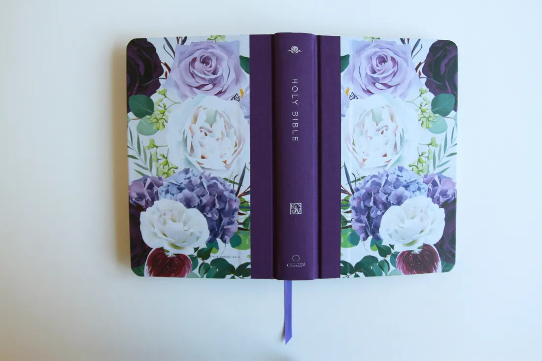 KJV Holy Bible, Large Print Medium Format, Purple Cloth Hardcover with Floral Design, Ribbon Marker, Red Letter US - Hardback