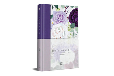 KJV Holy Bible, Large Print Medium Format, Purple Cloth Hardcover with Floral Design, Ribbon Marker, Red Letter
