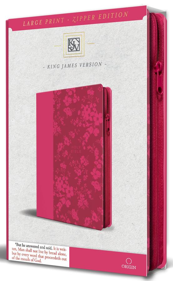 KJV Holy Bible, Large Print Handy Size, Fuchsia Premium Imitation Leather w/Ribbon Marker, Red Letter, Zipper US - Paperback / softback