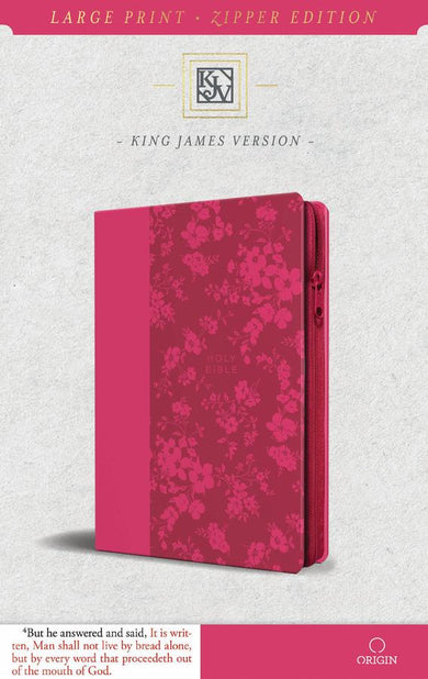 KJV Holy Bible, Large Print Handy Size, Fuchsia Premium Imitation Leather w/Ribbon Marker, Red Letter, Zipper US - Paperback / softback