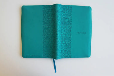 King James Version (KJV) Holy Bible Large Print, Handy Size, Aquamarine Premium Imitation Leather Cover with Zipper, Red Letter Edition, Ribbon Marker US - Paperback / softback