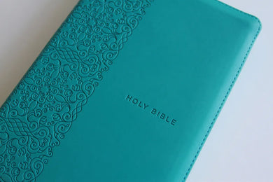 King James Version (KJV) Holy Bible Large Print, Handy Size, Aquamarine Premium Imitation Leather Cover with Zipper, Red Letter Edition, Ribbon Marker US - Paperback / softback