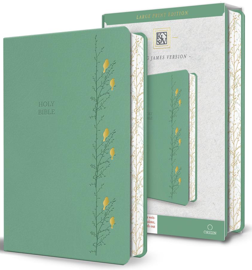 KJV Holy Bible, Large Print Medium format, Green with Birds Faux Leather w/ Ribbon Marker, Red Letter-Religion and beliefs-買書書 BuyBookBook