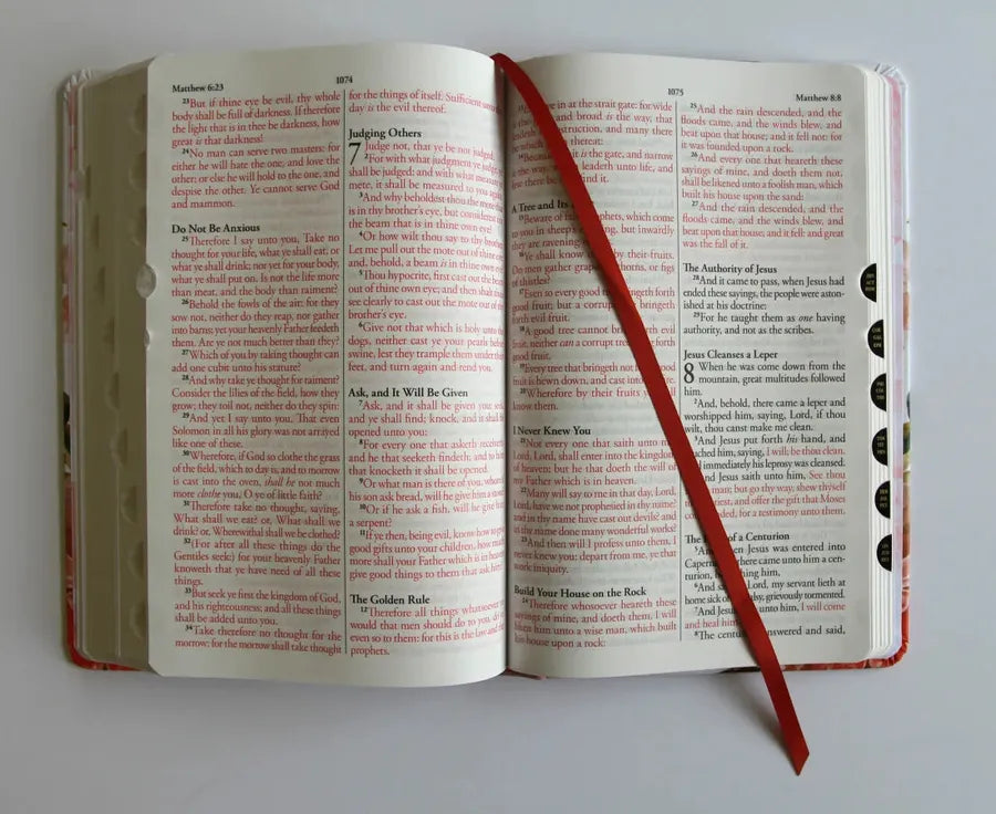 KJV Holy Bible, Large Print Medium Format, Pink Cloth Hardcover w/Thumb Index and Ribbon Marker, Red Letter US - Hardback