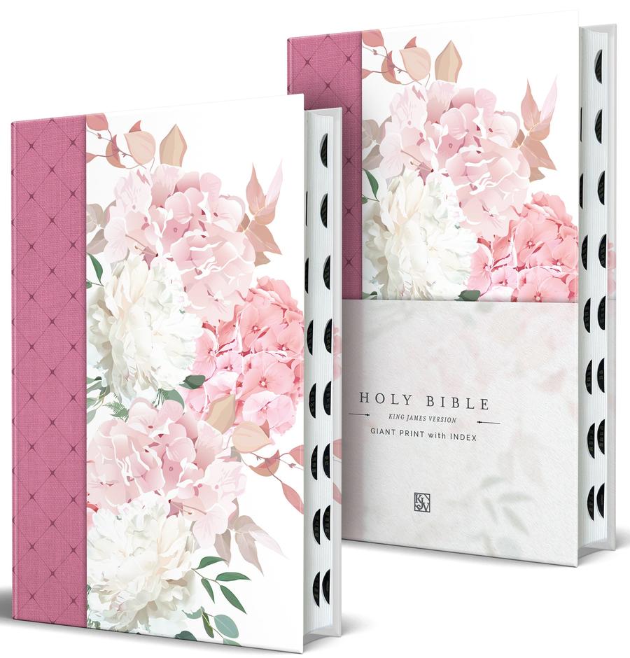 KJV Holy Bible, Giant Print Large format, Hardcover Pink with Flowers with Ribbon Marker, Red Letter, and Thumb Index-Religion and beliefs-買書書 BuyBookBook