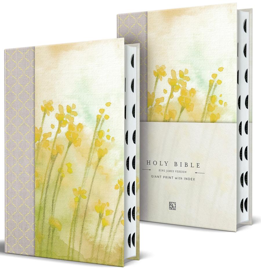 KJV Holy Bible, Giant Print Large format, Hardcover Yellow with Flowers with Ribbon Marker, Red Letter, and Thumb Index-Religion and beliefs-買書書 BuyBookBook