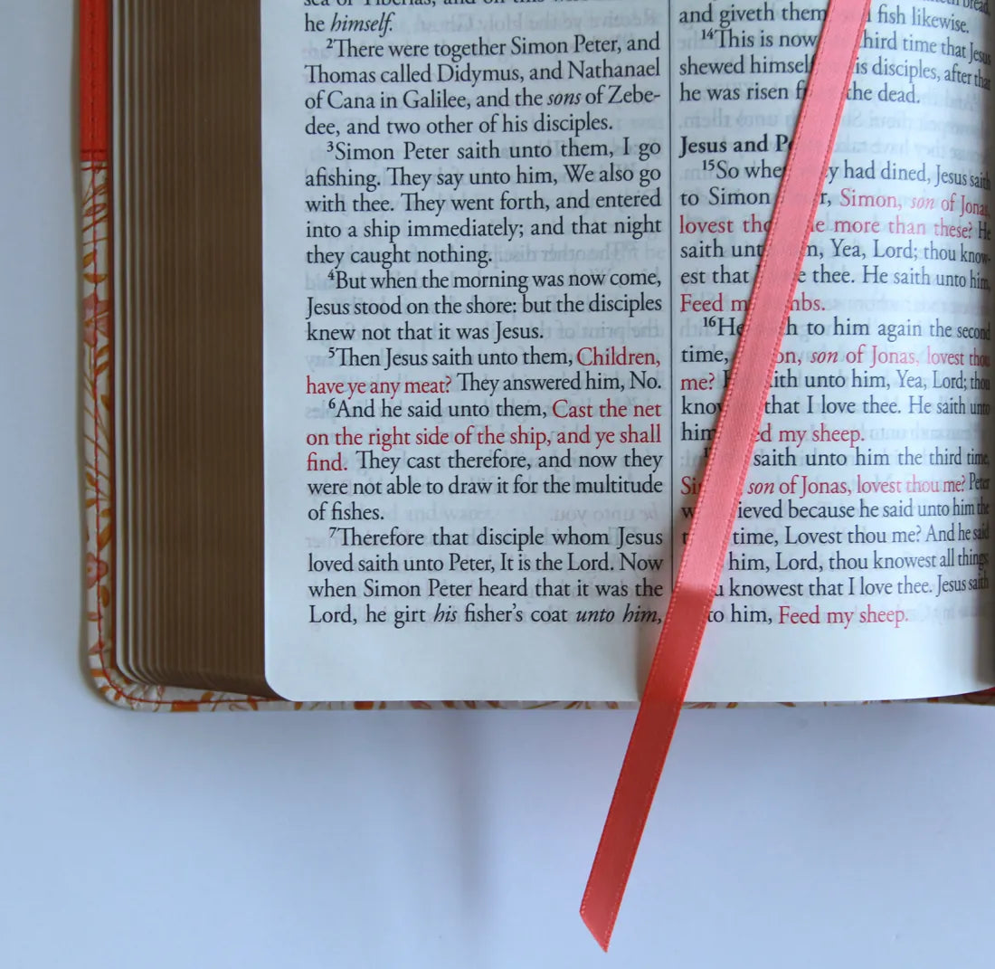 KJV Holy Bible, Large Print Handy Size format, 2 Piece Pink Floral Leathersoft with Ribbon Marker, Red Letter US - Hardback