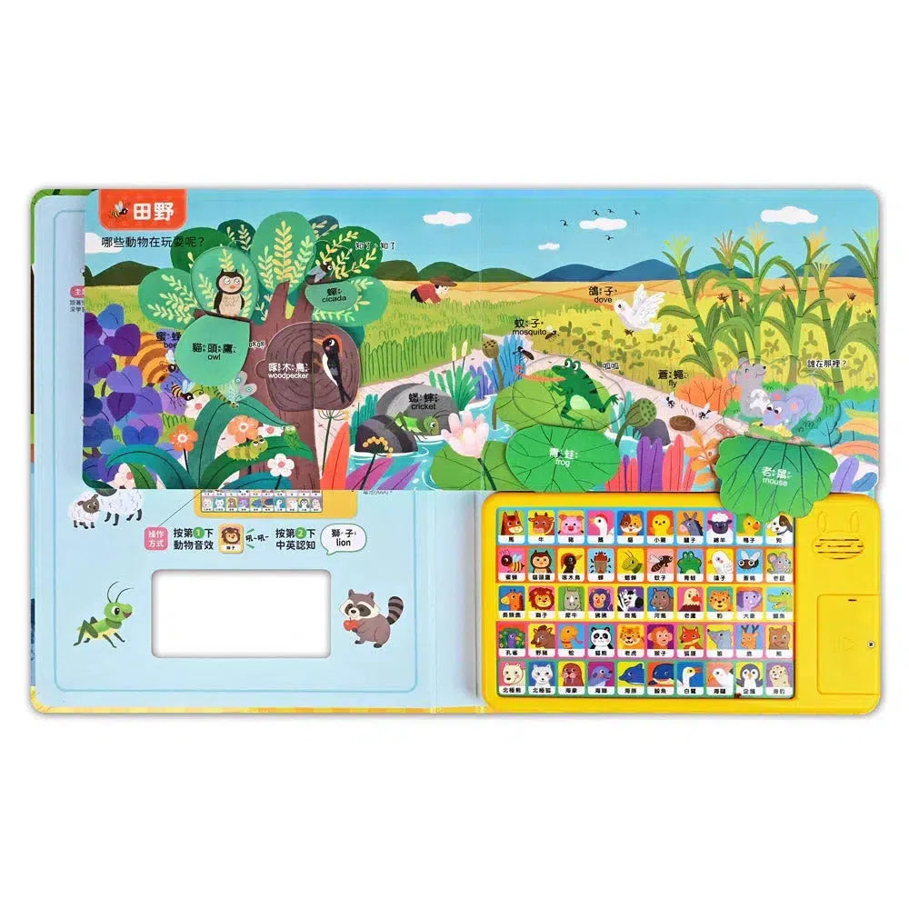 會說話的動物翻翻書 - 5種動物場景主題,26個精心設計的躲貓貓翻頁遊戲,50個認知按鈕