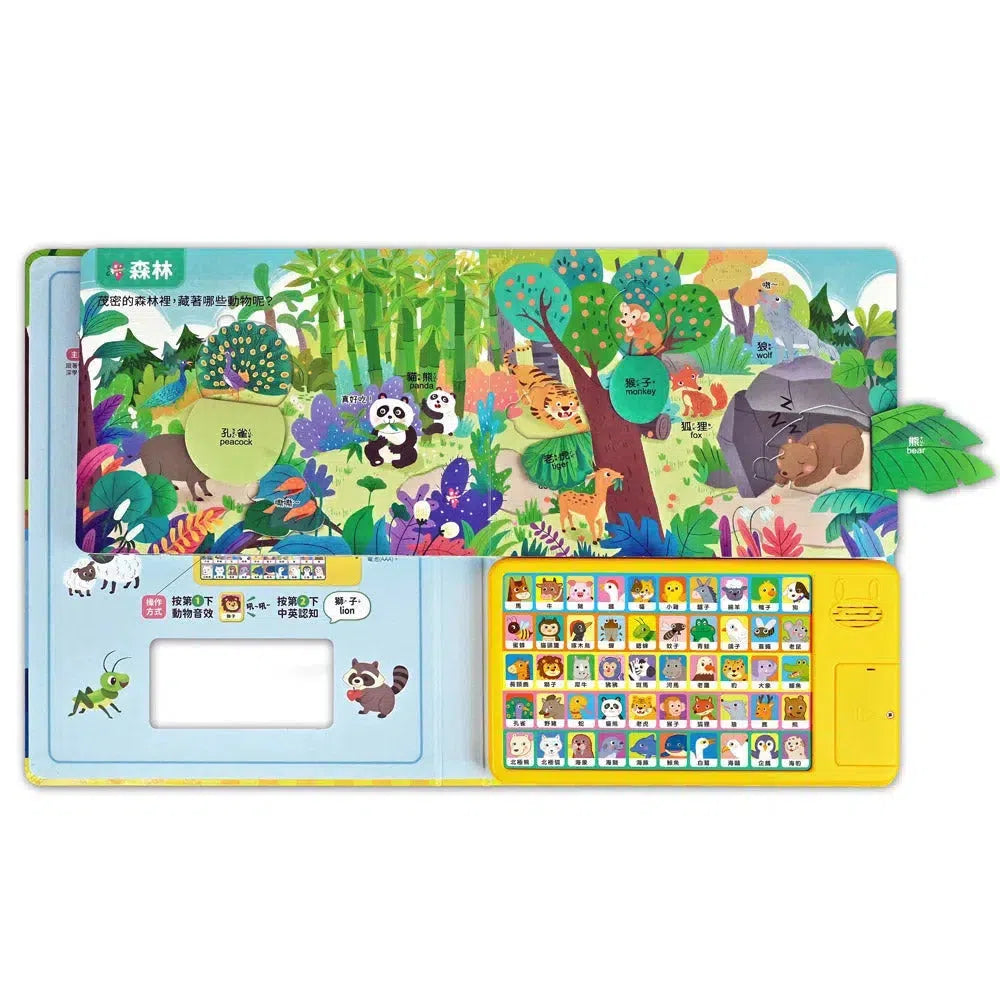 會說話的動物翻翻書 - 5種動物場景主題,26個精心設計的躲貓貓翻頁遊戲,50個認知按鈕