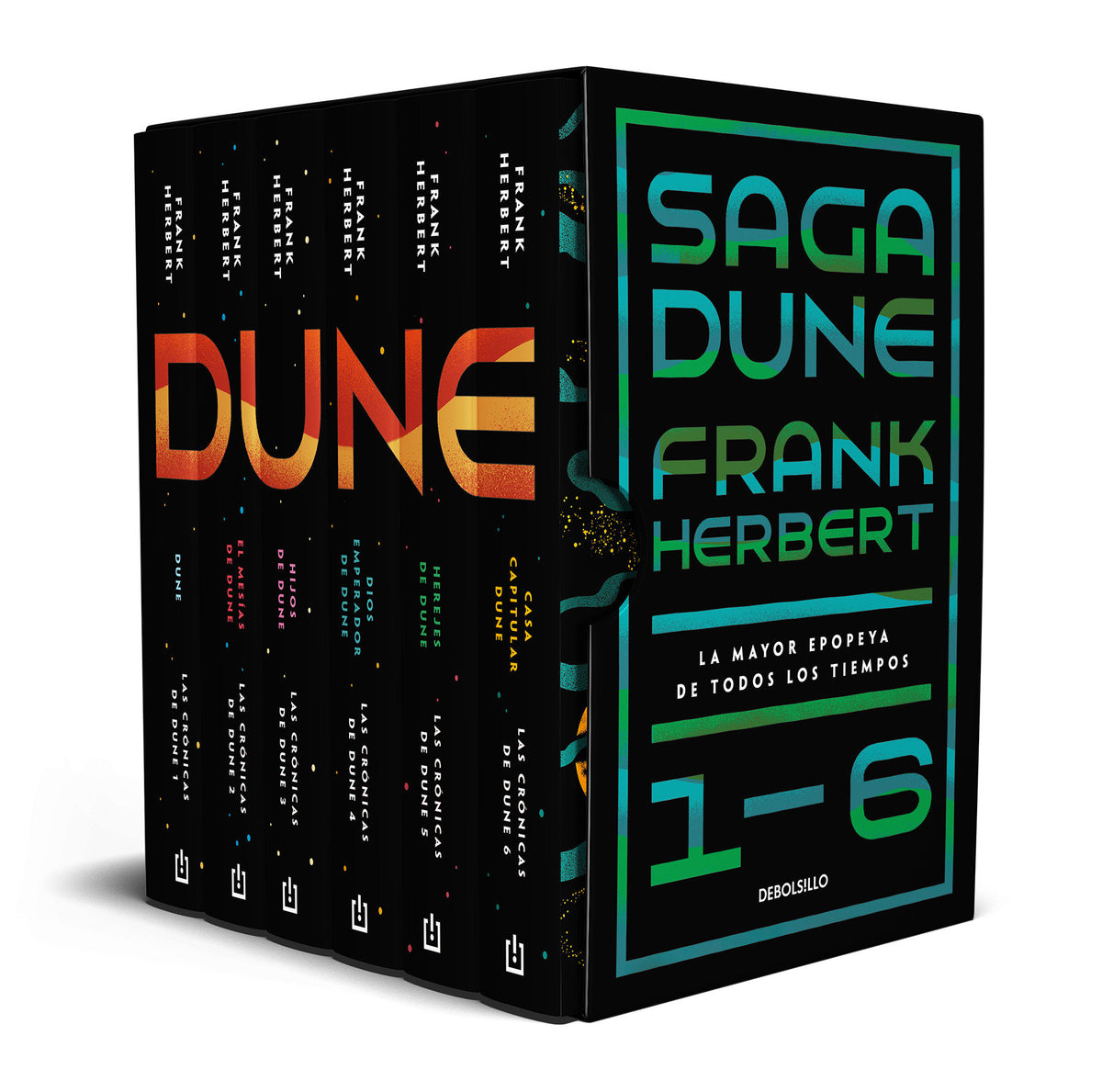 Estuche Saga Dune 1-6. La mayor epopeya de todos los tiempos / Dune Saga Books 1-6. The Greatest Epic Adventure of All Time (Boxed Collection) cover (ISBN 9788466361897) [onix:87a424715fd85ae6dc1f62a423766a6b]