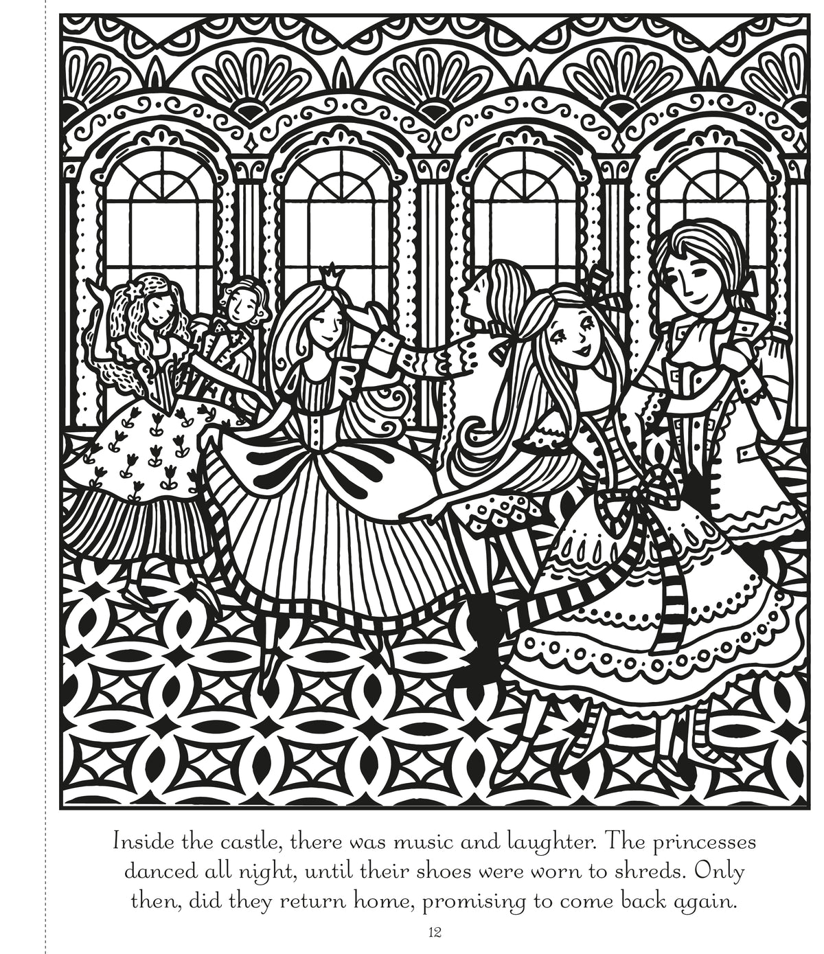 Twelve Dancing Princesses Magic Painting Book interior 1 (ISBN 9781474952996) [onix-asset:6f85432a584c25214bf9cce7af037f4e6e3a88478846aefd3e6045b27d493a61]