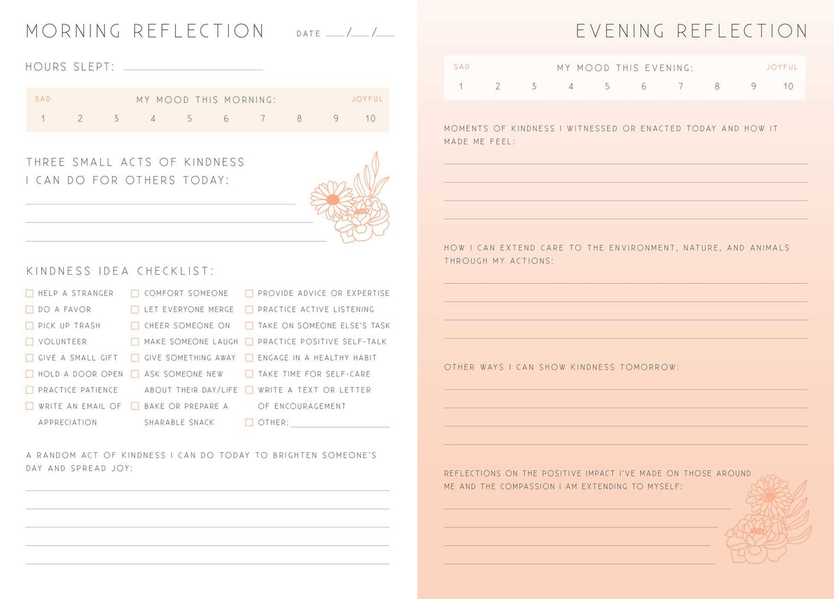 Kindness: A Day and Night Reflection Journal (90 Days) interior 1 (ISBN 9798886638110) [onix-asset:4e6f90d1a0d21438591f6bea0652ac0f44ca2b5d9b58893841181e70734318b1]