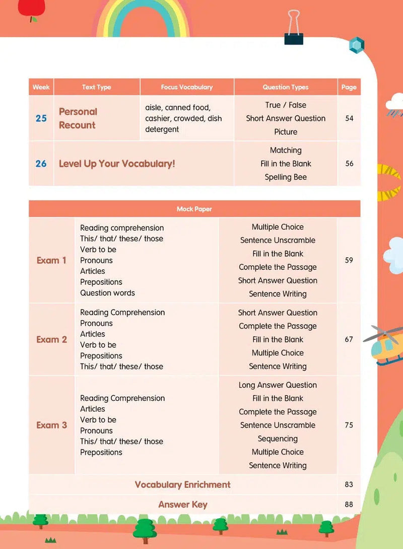 26週小學系列- 英文科閱讀理解 + 模擬試卷 (每冊26個英文文法練習，3份模擬試卷)-補充練習: 英文科 English-買書書 BuyBookBook