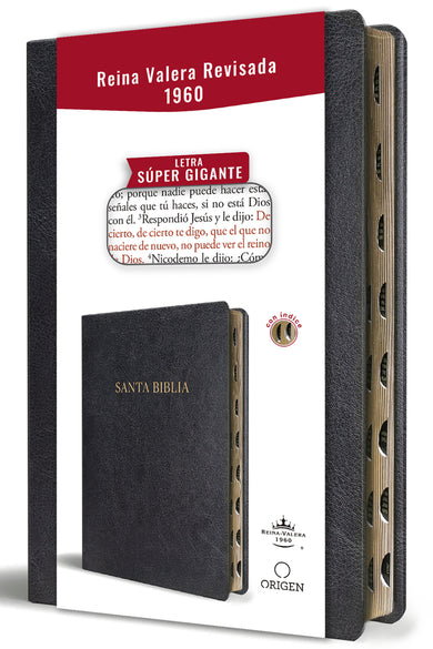 Biblia Reina Valera Revisada 1960 letra súper gigante, símil piel negra con índice / Spanish Bible RVR 1960 Super Giant Print, Black Leathersoft w/ thumb cover (ISBN 9798890980748) [onix:42cc9772fd33d92ead0949eaca016696]