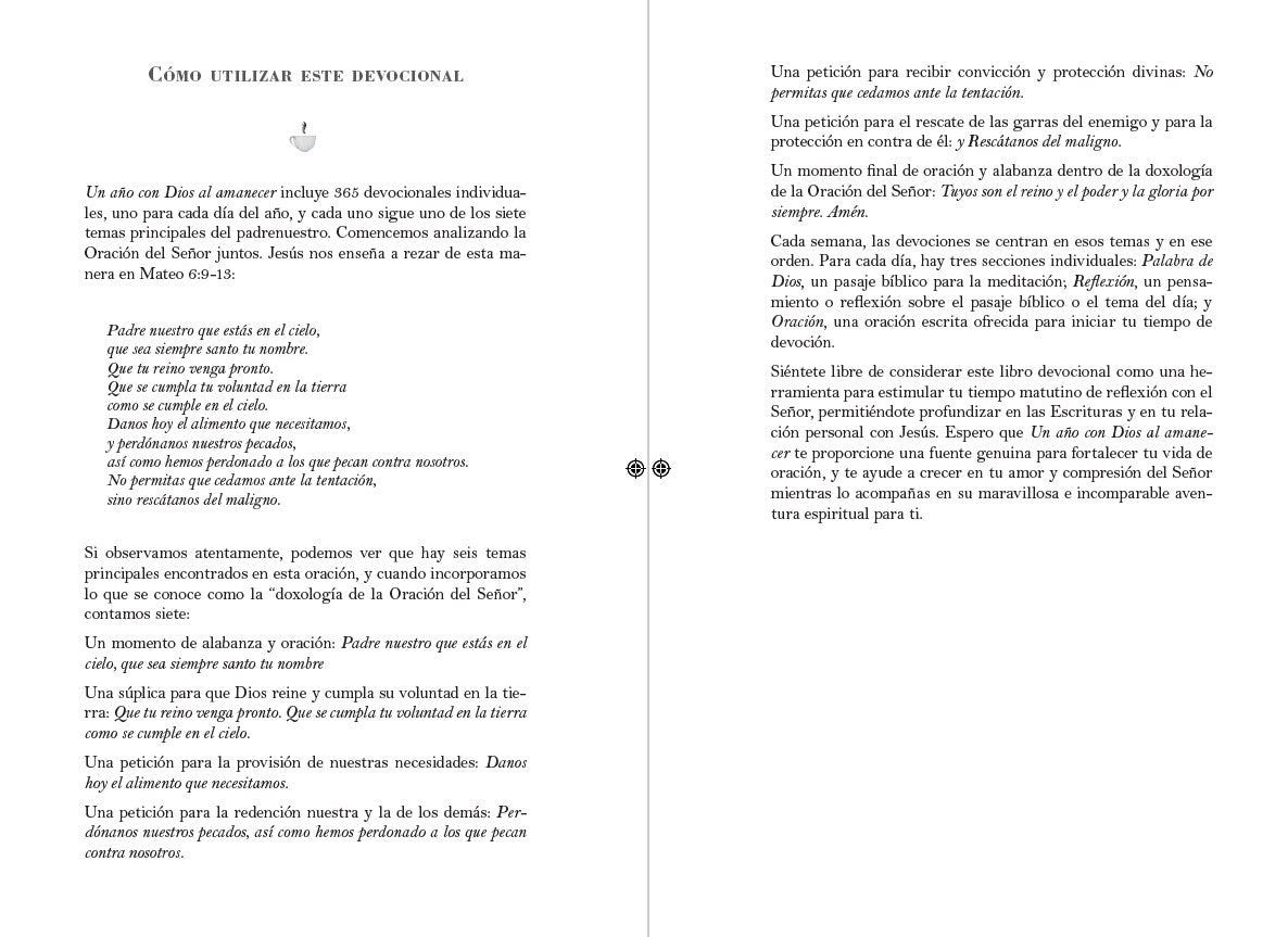 Un año con Dios al amanecer: 365 devocionales para vivir el Padre Nuestro / Awak e in the Dawn a 365 day devotional interior 2 (ISBN 9798890981677) [onix:1e958f2d7b65b3ef3f25ea89f5e04f58]