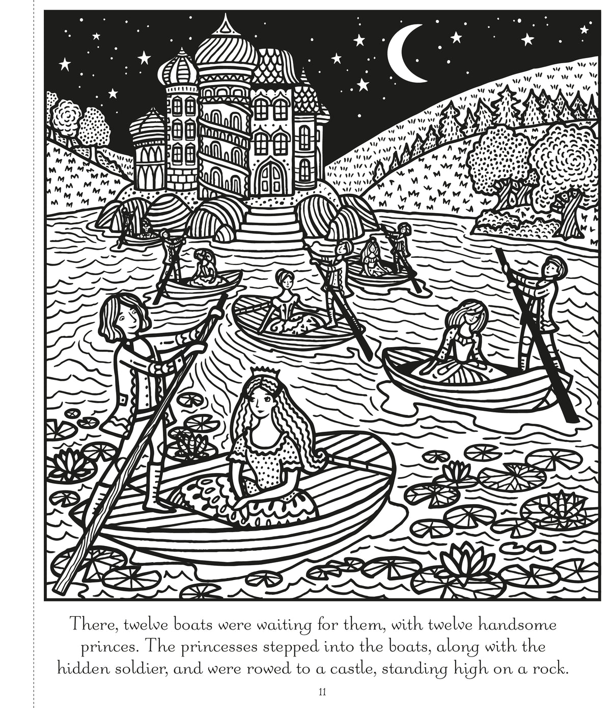 Twelve Dancing Princesses Magic Painting Book interior 1 (ISBN 9781474952996) [onix-asset:dd742a16b0023a0f73fb351e38b4b26cb78817aaf9f96e753860777f2b3a4b8a]