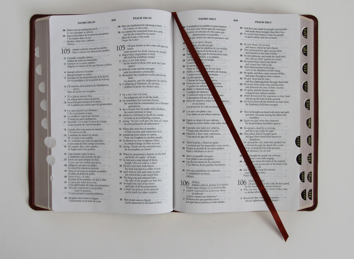 Biblia Bilingüe Reina Valera 1960 (ESV) letra grande símil piel marrón con índice/ Bilingual Bible RVR 1960 (ESV) Large Print Brown Leathersoft with Thumb interior 1 (ISBN 9798890984272) [onix:b17e3e9a79036273a5b4d518671ff616]