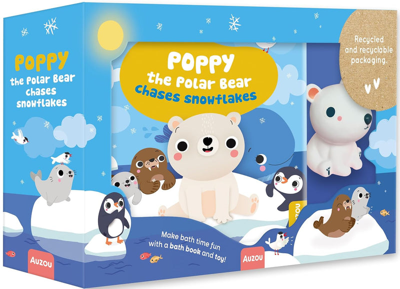 Poppy the Polar Bear Chases Snowflakes (My Bath Book and Toy) (Auzou)-Children’s interactive and activity books and kits-買書書 BuyBookBook