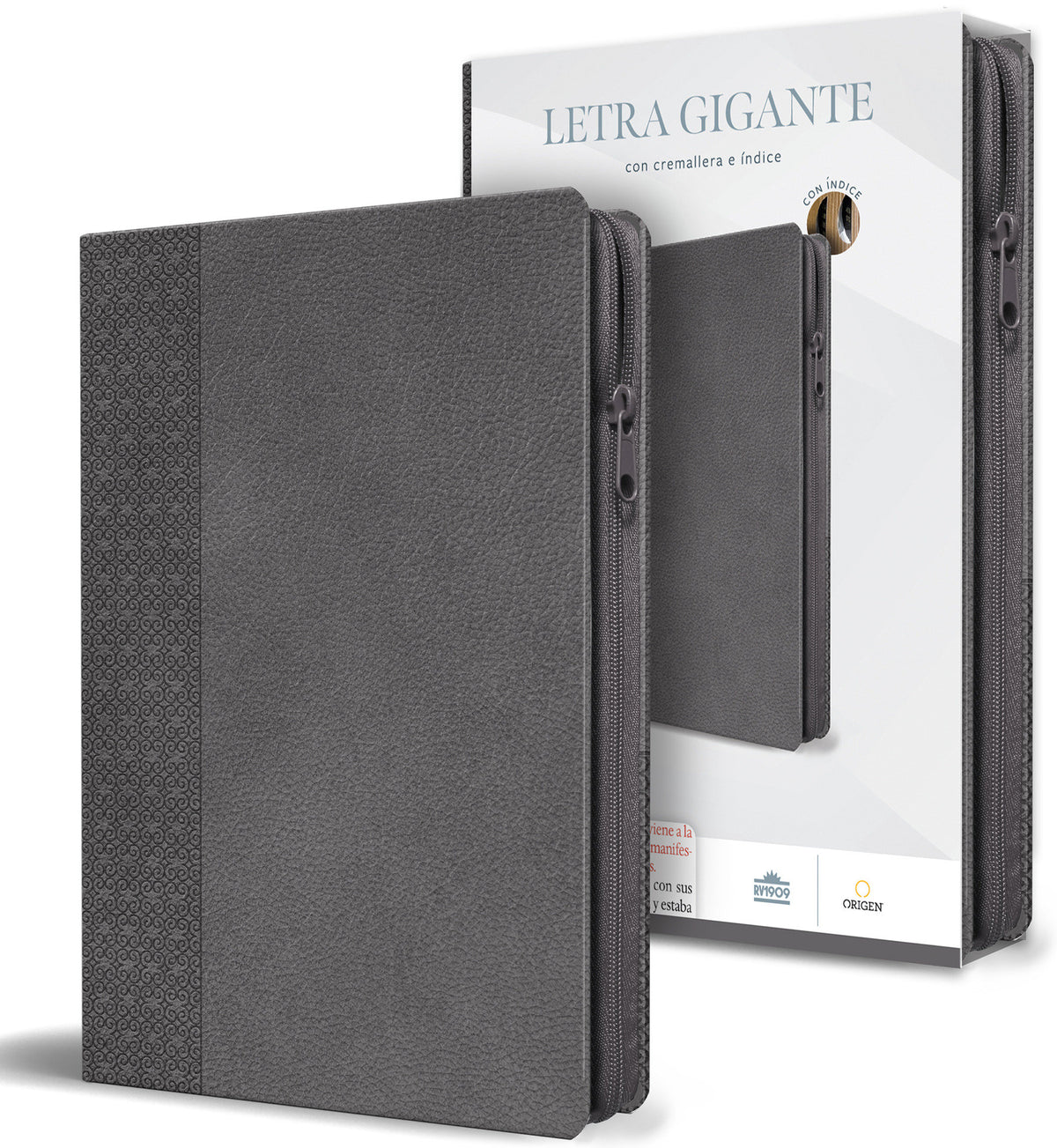 Biblia Reina Valera letra gigante, símil piel gris con cremallera e índice / Spanish Bible Reina Valera Giant Print, Gray Leathersoft with Zipper and Index cover (ISBN 9798890988218) [onix:0f341225e3a2be051fe84729cc9daa9d]