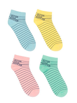 Library Card Ankle Socks 4-pack - Small-Lifestyle and Leisure-買書書 BuyBookBook