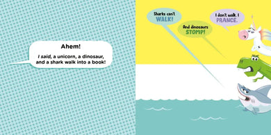 A Unicorn, a Dinosaur, and a Shark Walk into a Book US - Hardback