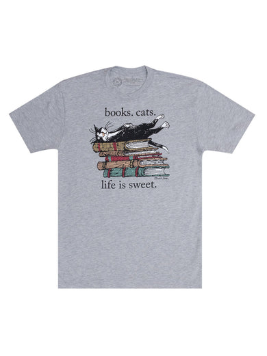 Books. Cats. Life is Sweet. Unisex T-Shirt Large