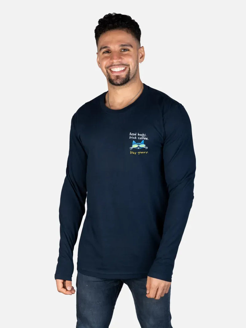 Pete the Cat: Read Books Drink Coffee Stay Groovy Unisex Long Sleeve Medium US - Other apparel