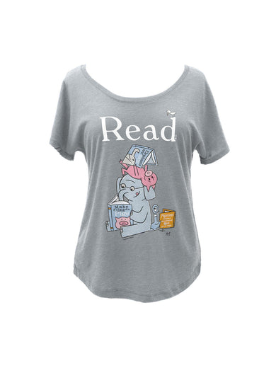 ELEPHANT & PIGGIE Read (Gray) Women's Relaxed Fit T-Shirt X-Small cover (ISBN 9780593770603)