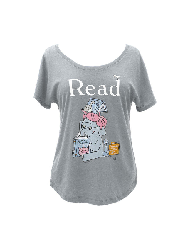 ELEPHANT & PIGGIE Read (Gray) Women's Relaxed Fit T-Shirt Large-Lifestyle and Leisure-買書書 BuyBookBook # colour_Gray