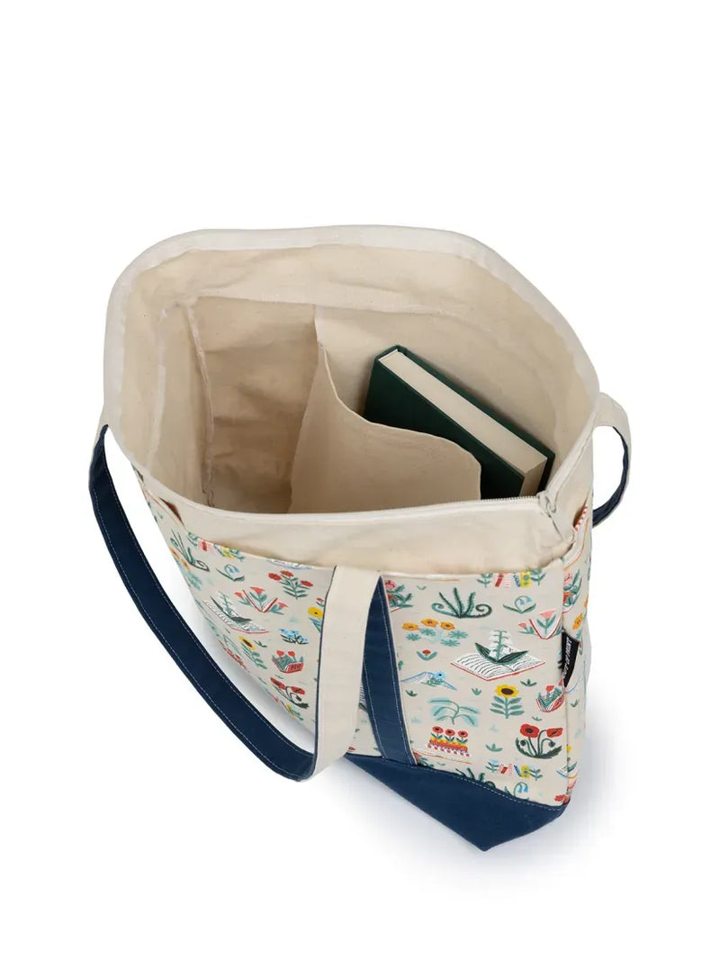 Books & Blooms Large Zippered Tote US - Tote bag