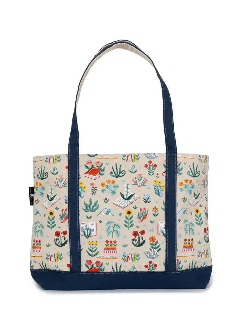 Books & Blooms Large Zippered Tote US - Tote bag