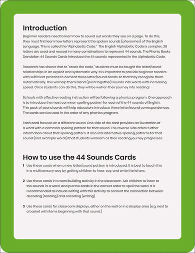 Phonic Books Dandelion 44 Sounds Cards US - Cards