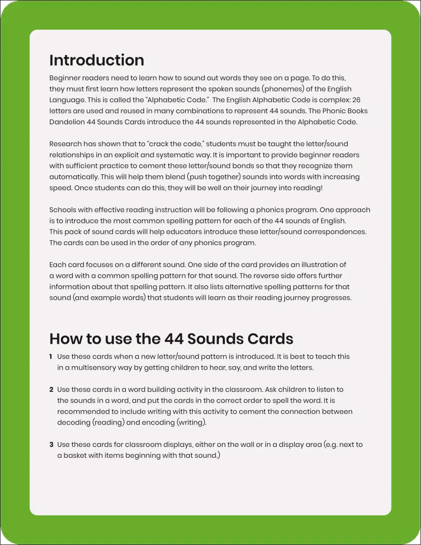Phonic Books Dandelion 44 Sounds Cards US - Cards